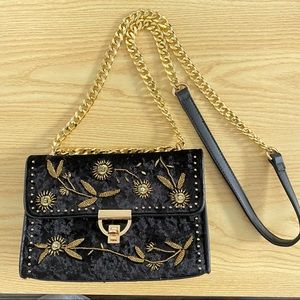 Topshop Black Velvet Embroidered with Gold Chain